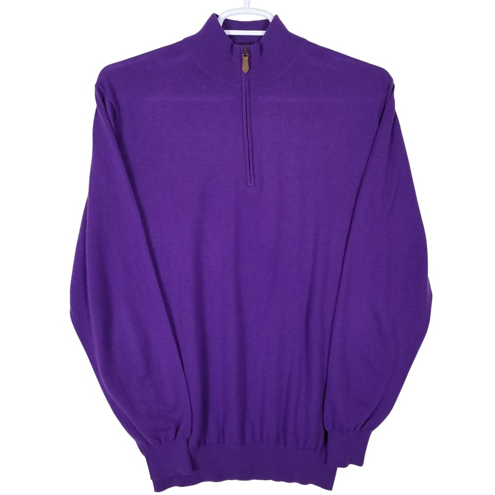 Tom James Purple 100% Merino Wool Quarter Zip Pullover Sweater Mens L Mock Neck